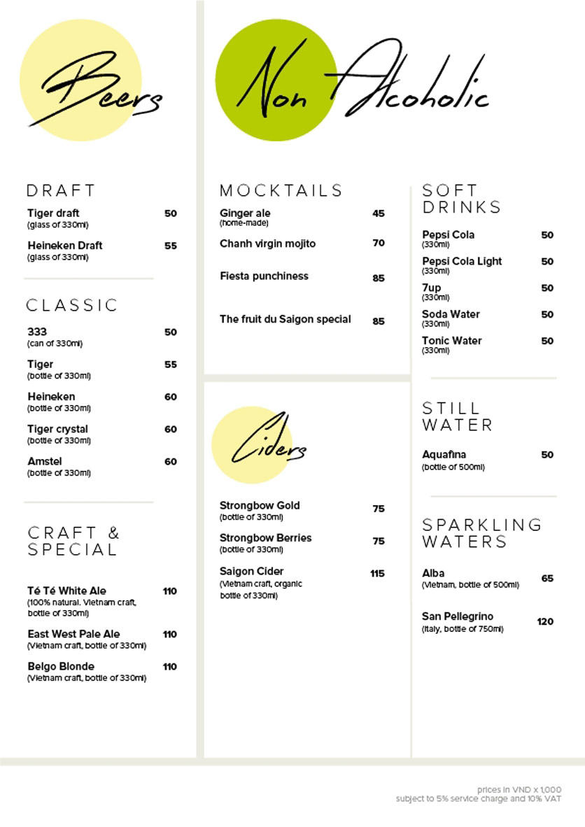 Menu Chanh Bistro Rooftop Saigon – Calmette 8