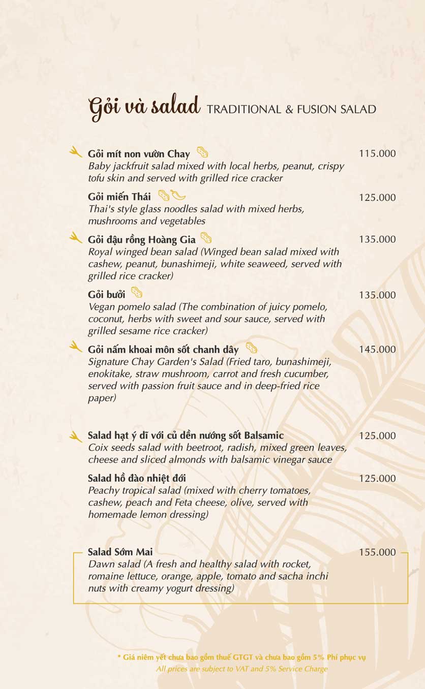 Menu Chay Garden Vegetarian Restaurant & Coffee – Võ Văn Tần 3 