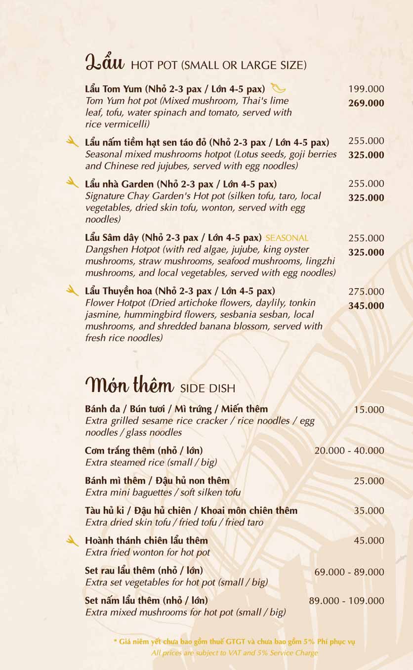 Menu Chay Garden Vegetarian Restaurant & Coffee – Võ Văn Tần 8 
