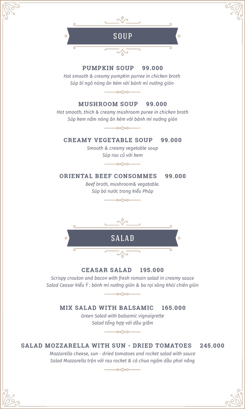 Menu Chevalier – Trương Định 2