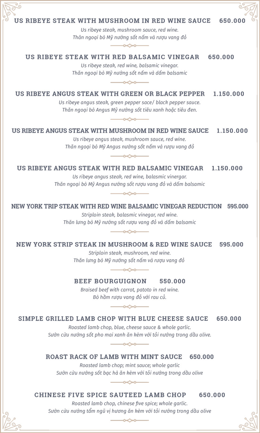 Menu Chevalier – Trương Định 5