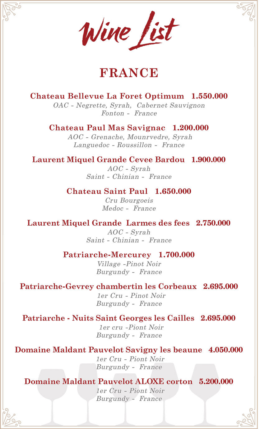 Menu Chevalier – Trương Định 9