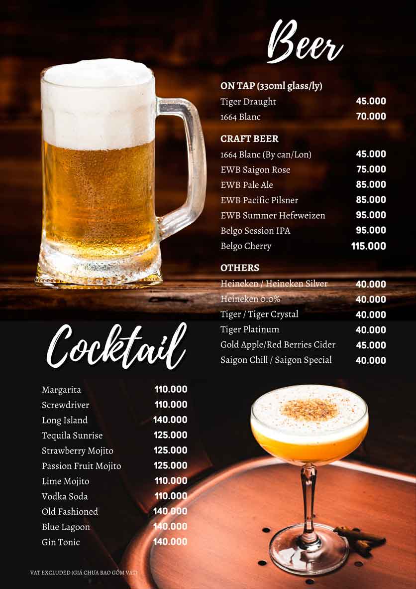 Menu Downtown Steakhouse - Nguyễn Huệ 8 