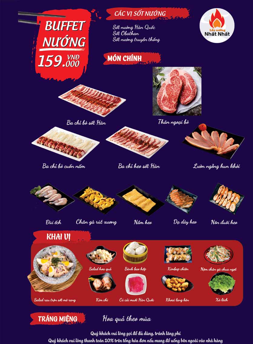Menu Buffet Lẩu Nướng Nhất Nhất – Mon City 5 