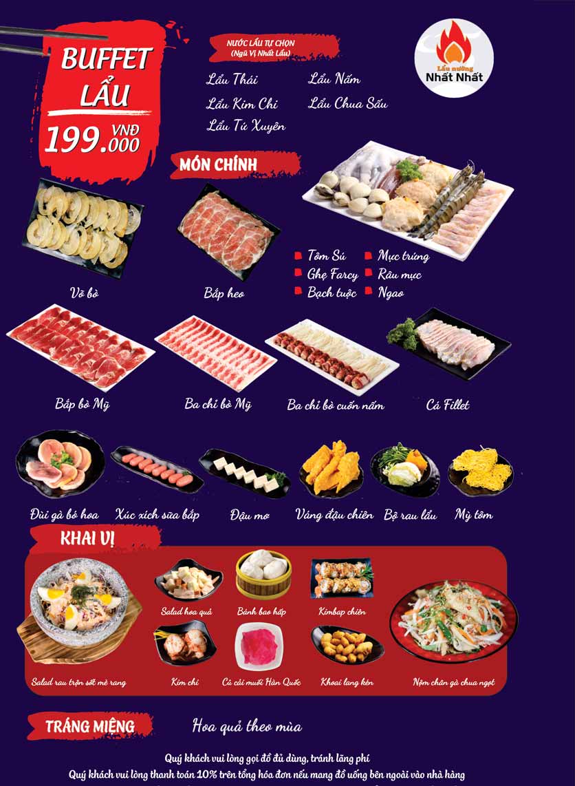 Menu Buffet Lẩu Nướng Nhất Nhất – Mon City 6 