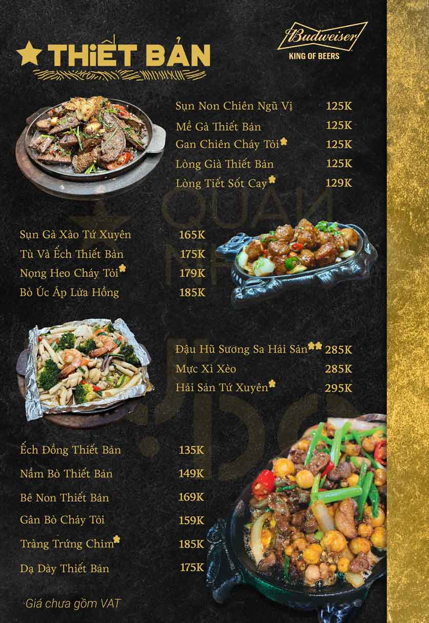 Menu Quán Nhậu Tự Do  – Lê Đại Hành 20 