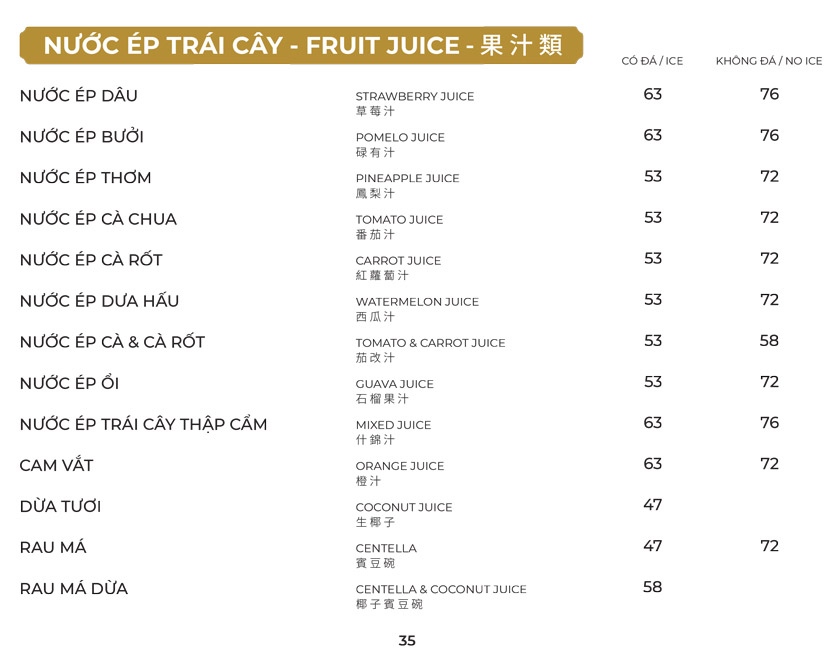 Menu Tân Hải Vân - Nguyễn Trãi 33 