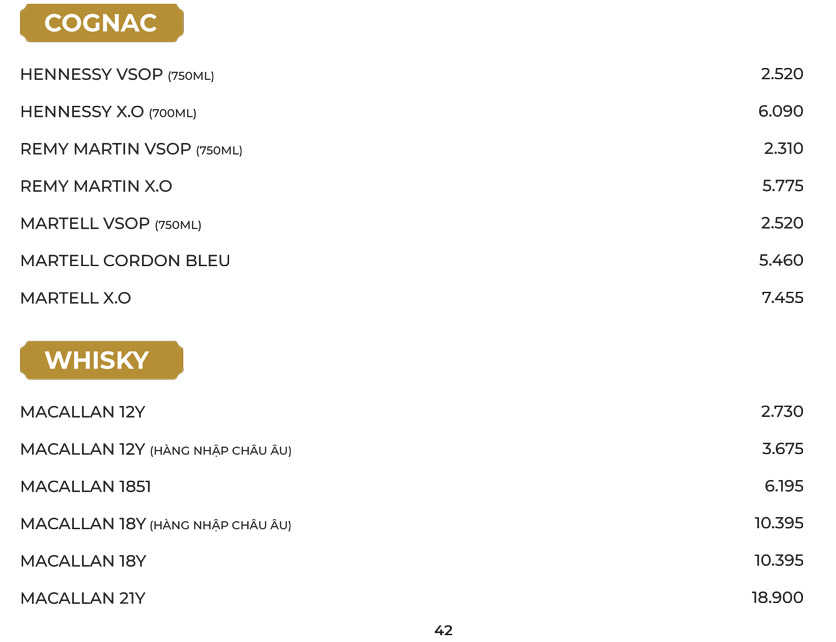 Menu Tân Hải Vân - Nguyễn Trãi 40 