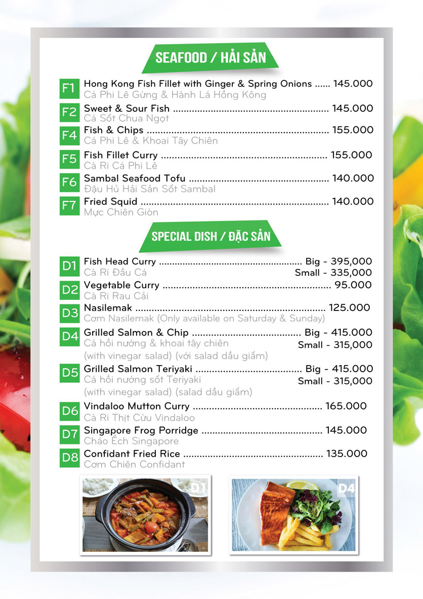 Menu Confidant Restaurant & Bar – Nhà hàng Tri Kỷ - Khu Hưng Gia 1 7