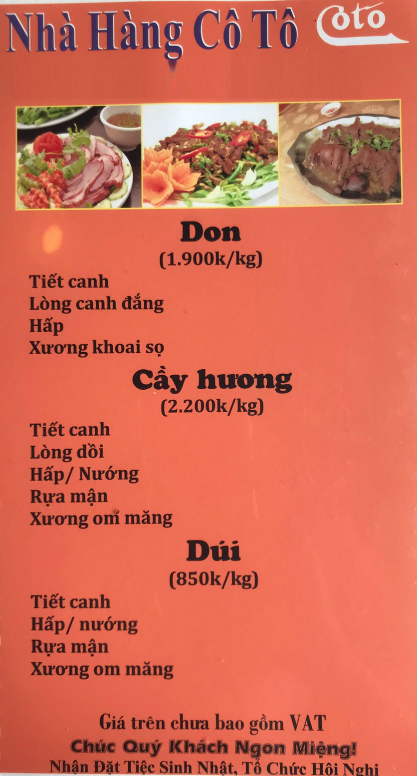 Menu Cô Tô - Trung Kính 11 