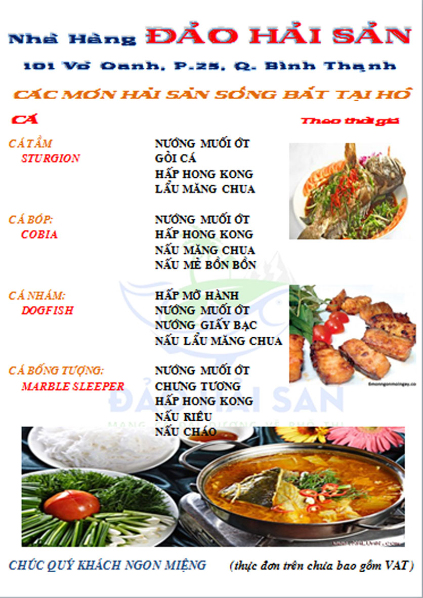 menu nhà hàng hải sản