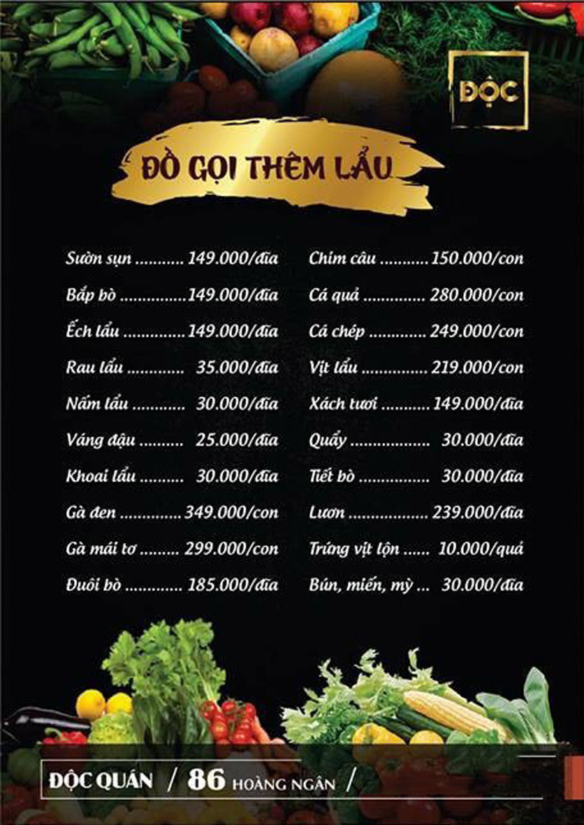 Menu Độc Quán – Hoàng Ngân 15 