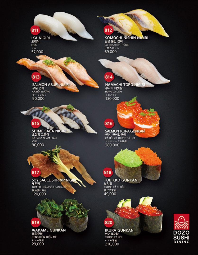 Menu Dozo Sushi Dining – Landmark 81 15 