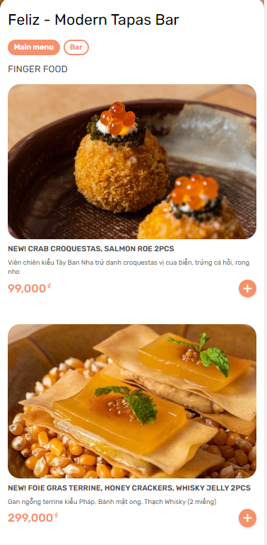 Menu Feliz - Modern Tapas Bar - Nam Ngư 1 