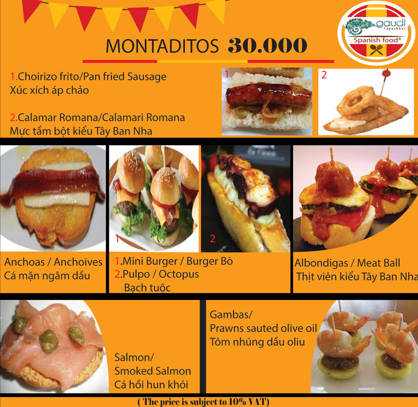 Menu Gaudi - Tapas & Bar - Lê Thánh Tôn 3