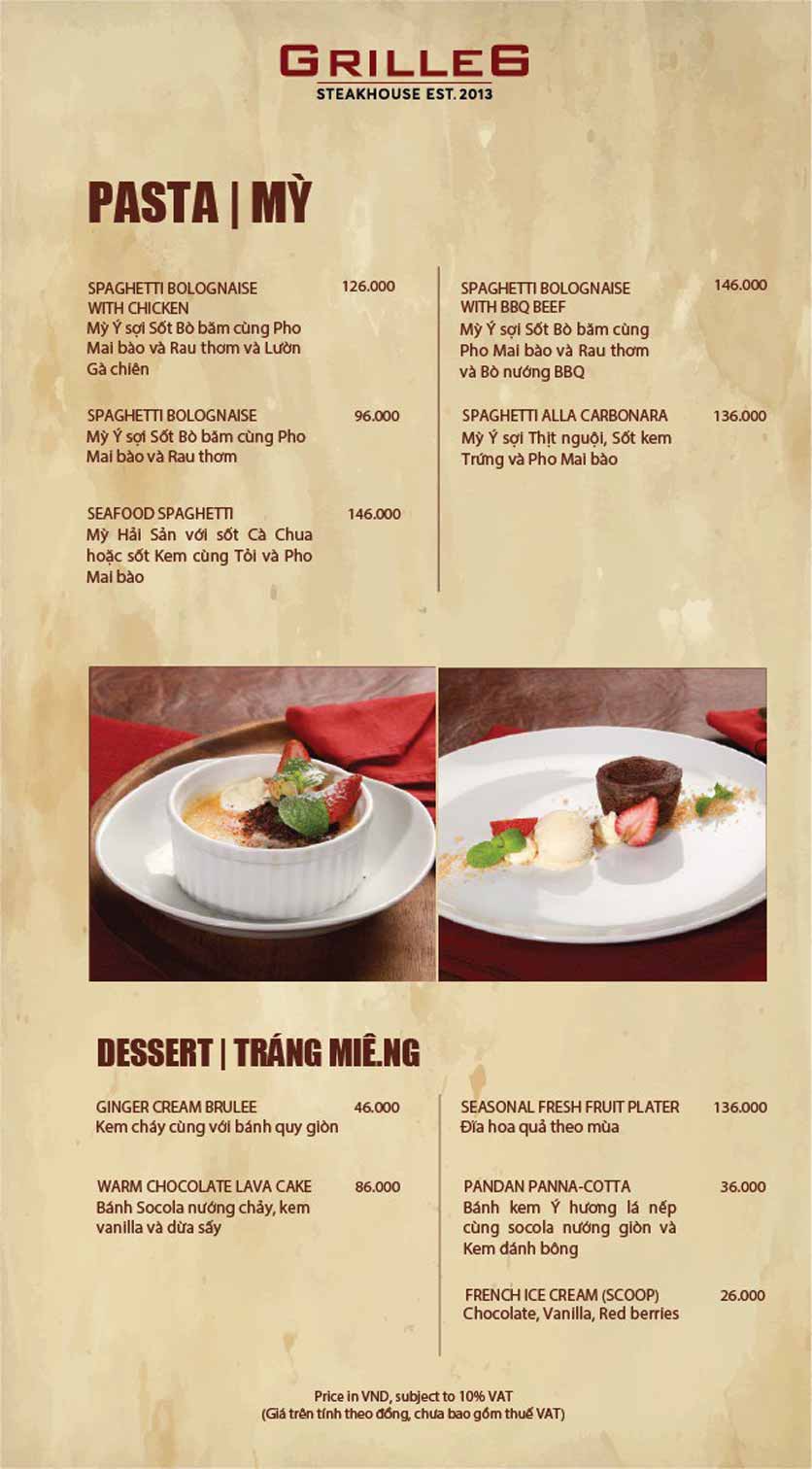 Menu GRILLE6 Steakhouse - Hào Nam 7 