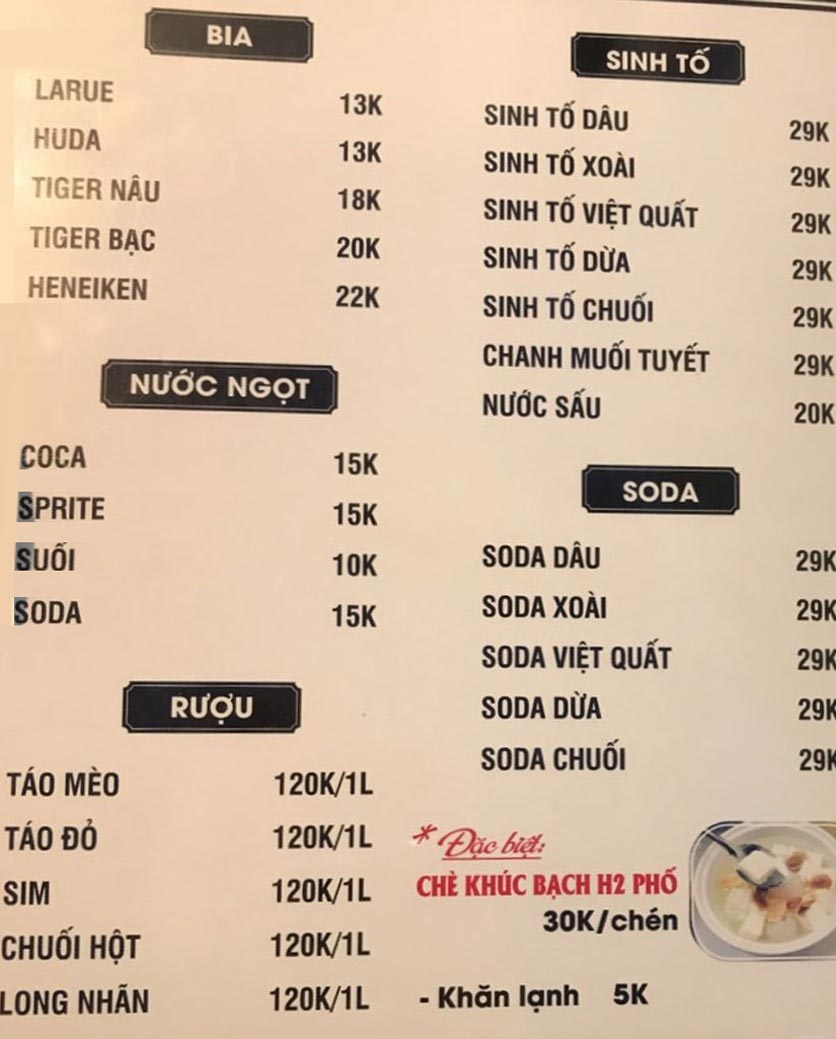 Menu H2 Phố - Lẩu tươi & nóng - Núi Thành 3