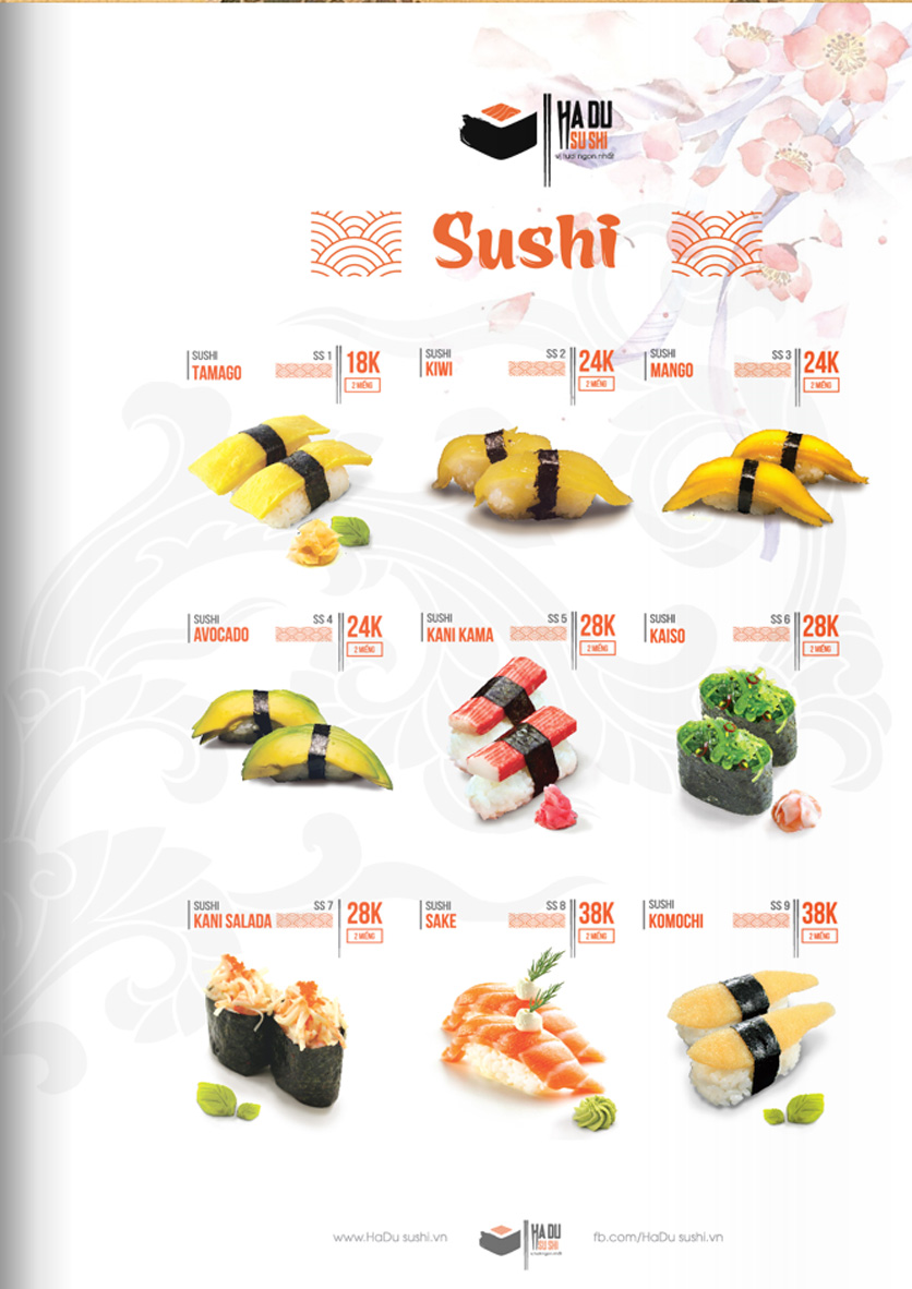 Menu Hadu.Sushi - Xã Đàn     8 