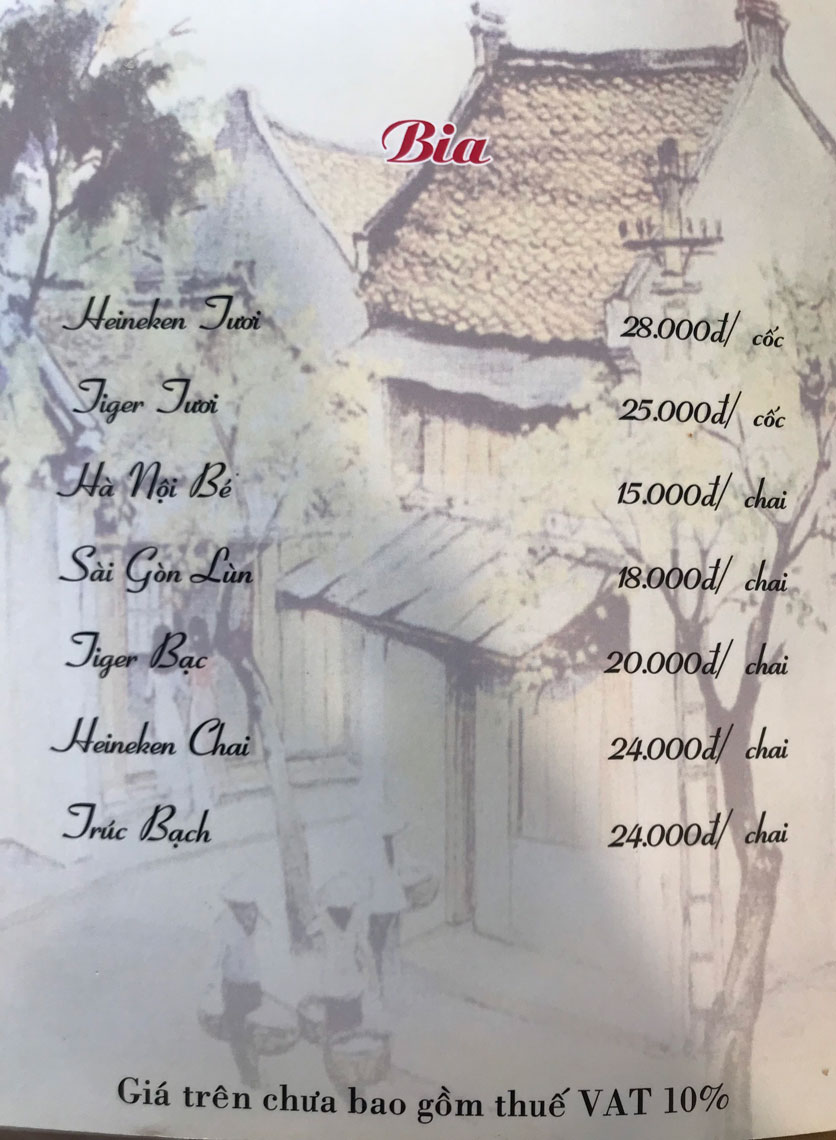 Menu Hà Nội Phố - Hàm Nghi 22 