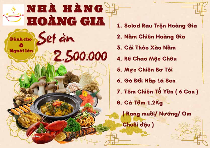 Menu Hoàng Gia - Lẩu cháo nấm thiên nhiên - Hoàng Cầu 21 