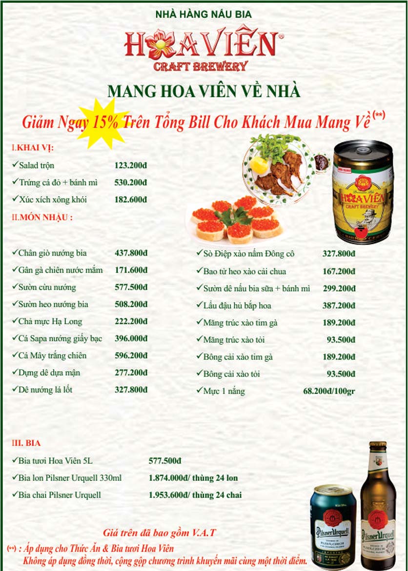 Menu Hoa Viên Pilsner Original – Nguyễn Biểu 2