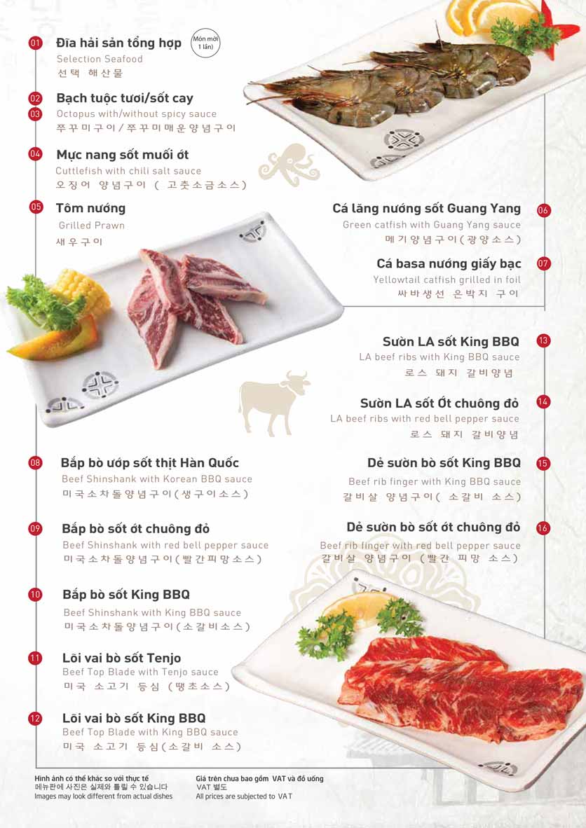 Menu King BBQ Buffet - Quang Trung 3 