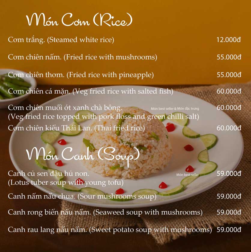 Menu KVegetarian Restaurant & Café - Phan Đăng Lưu 9 