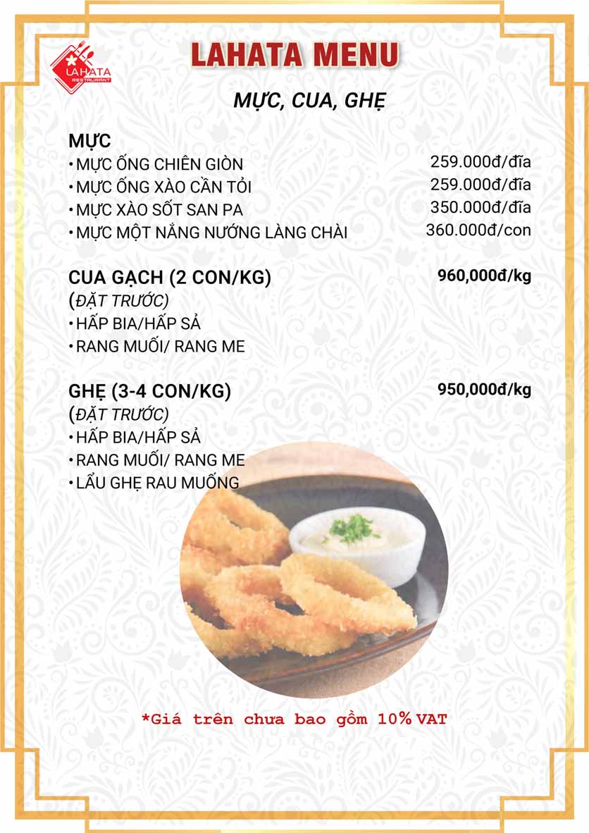 Menu Lahata Restaurant - Dương Đình Nghệ 12 