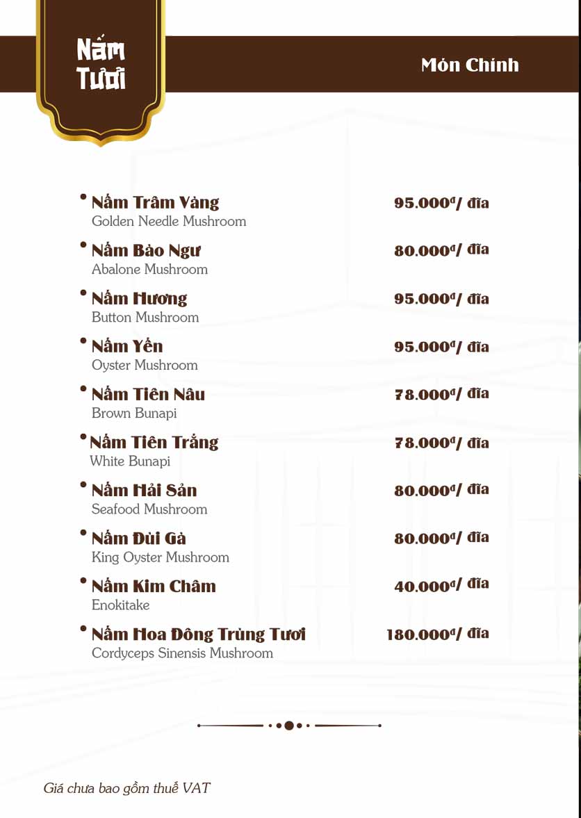 Menu Lẩu Nấm Kinoko - Nguyễn Chánh 20 