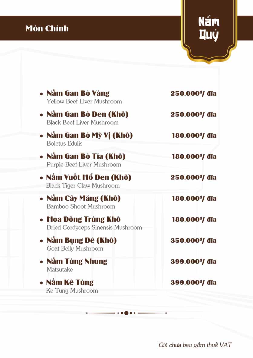Menu Lẩu Nấm Kinoko - Nguyễn Chánh 23 