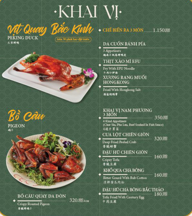 Menu Nam Phương Lầu - Nguyễn Thị Diệu 1 