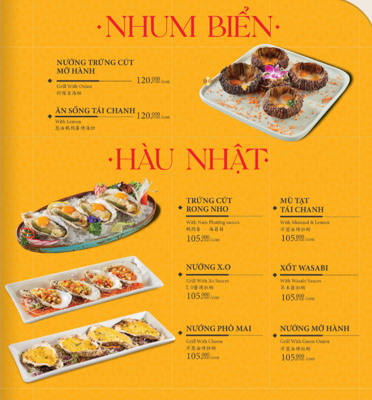 Menu Nam Phương Lầu - Nguyễn Thị Diệu 8 