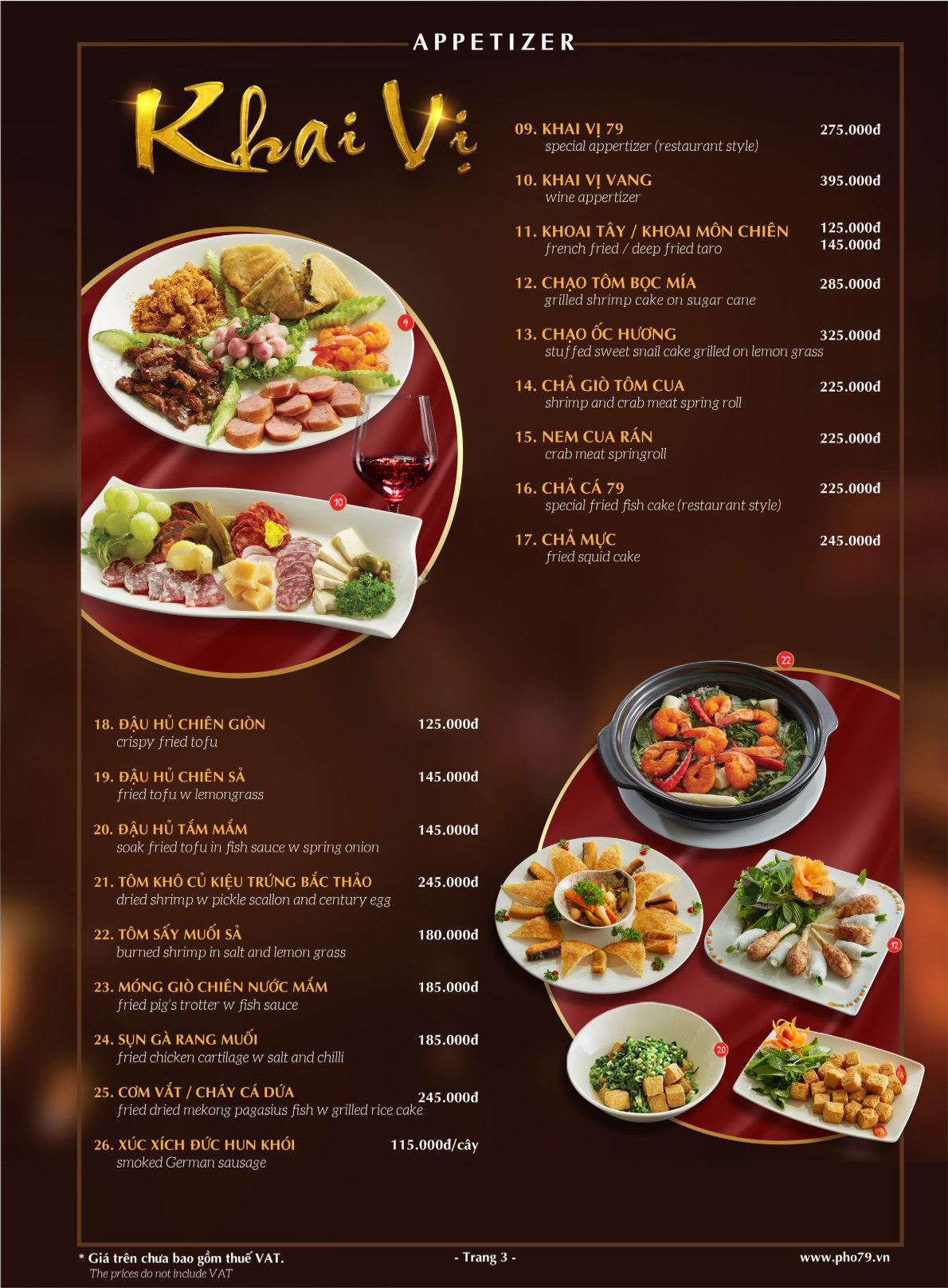 Menu hải sản tại nhà hàng phố 79 quận 3