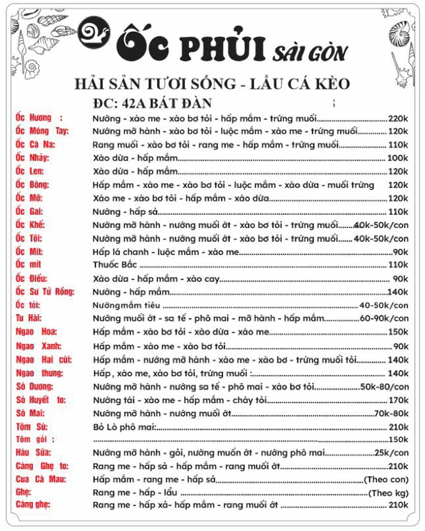 Menu Ốc Phủi Sài Gòn - Bát Đàn 1