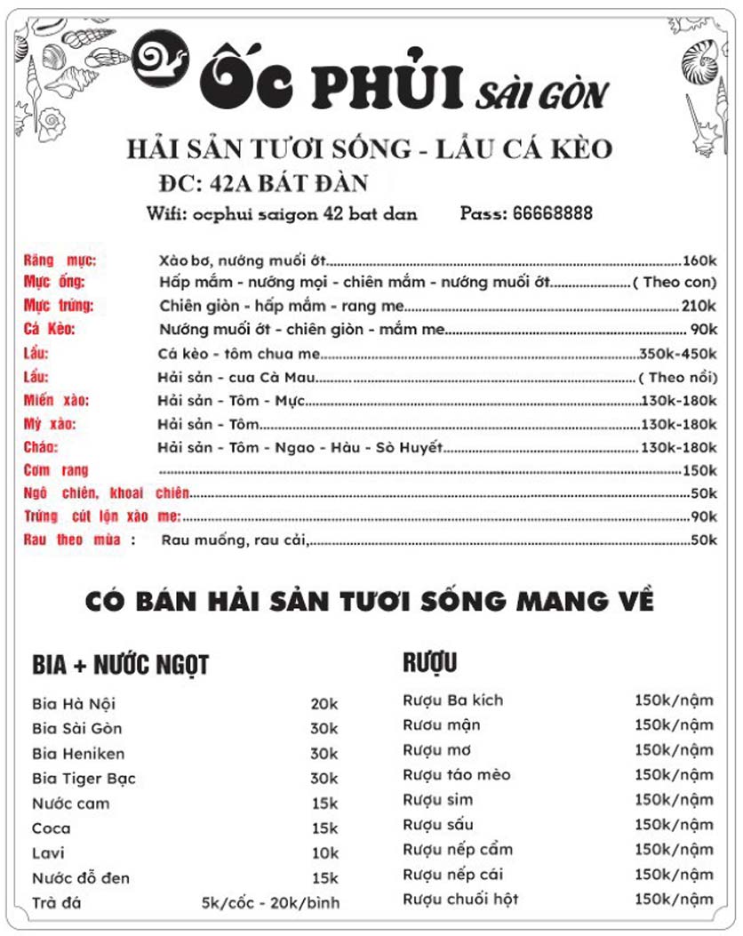 Menu Ốc Phủi Sài Gòn - Bát Đàn 2