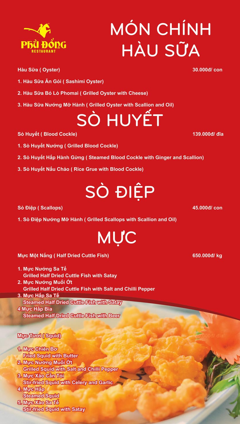 Menu Phù Đổng - Thái Hà 11 