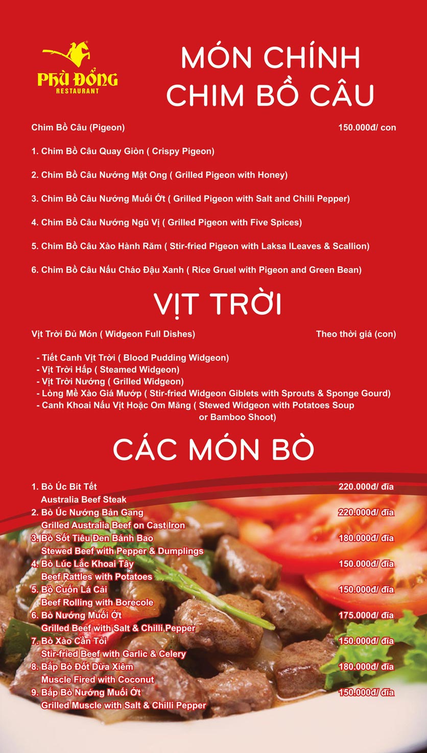 Menu Phù Đổng - Thái Hà 13 