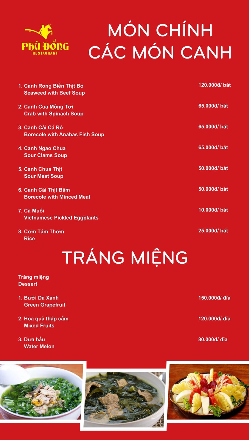 Menu Phù Đổng - Thái Hà 15 