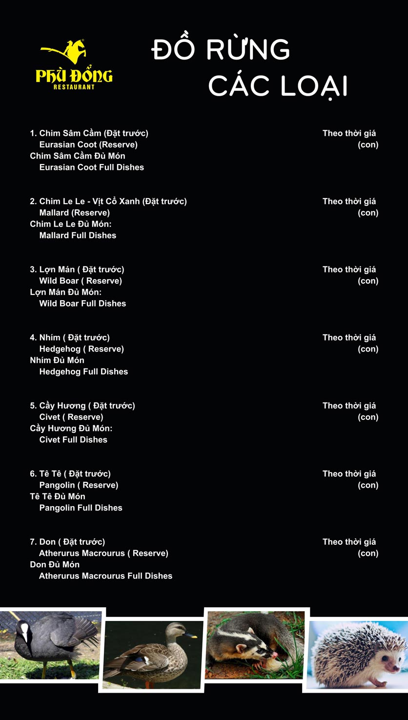 Menu Phù Đổng - Thái Hà 16 