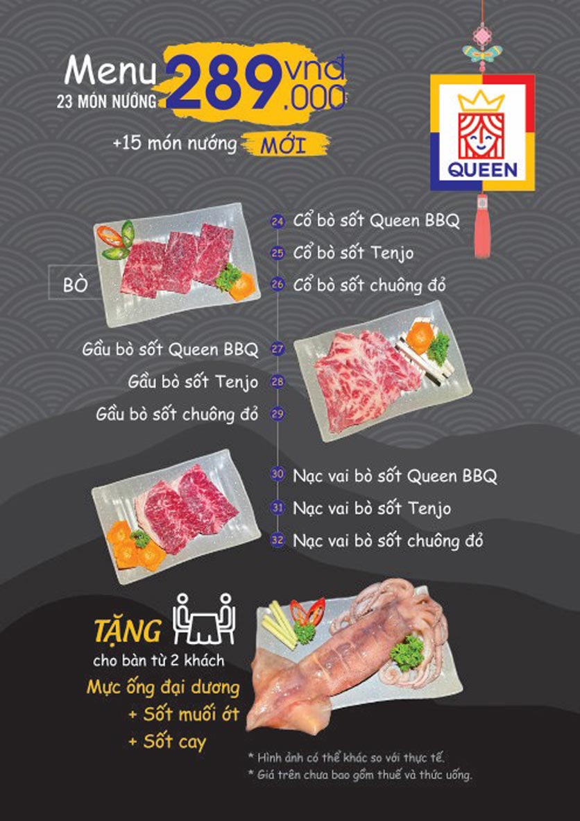 Menu Queen BBQ Buffet - Hoàng Hoa Thám 5 