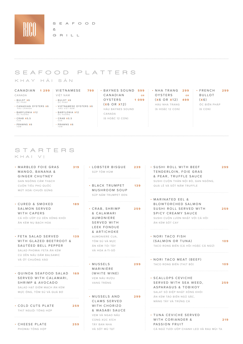 Menu RICO Seafood & Grill - Tăng Bạt Hổ 5