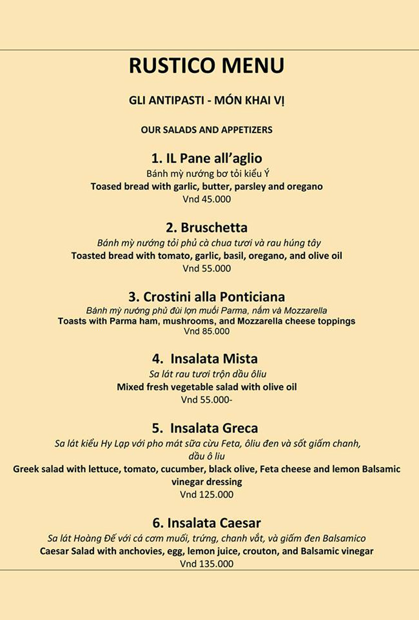 Menu Rustico - Phúc Tân 1