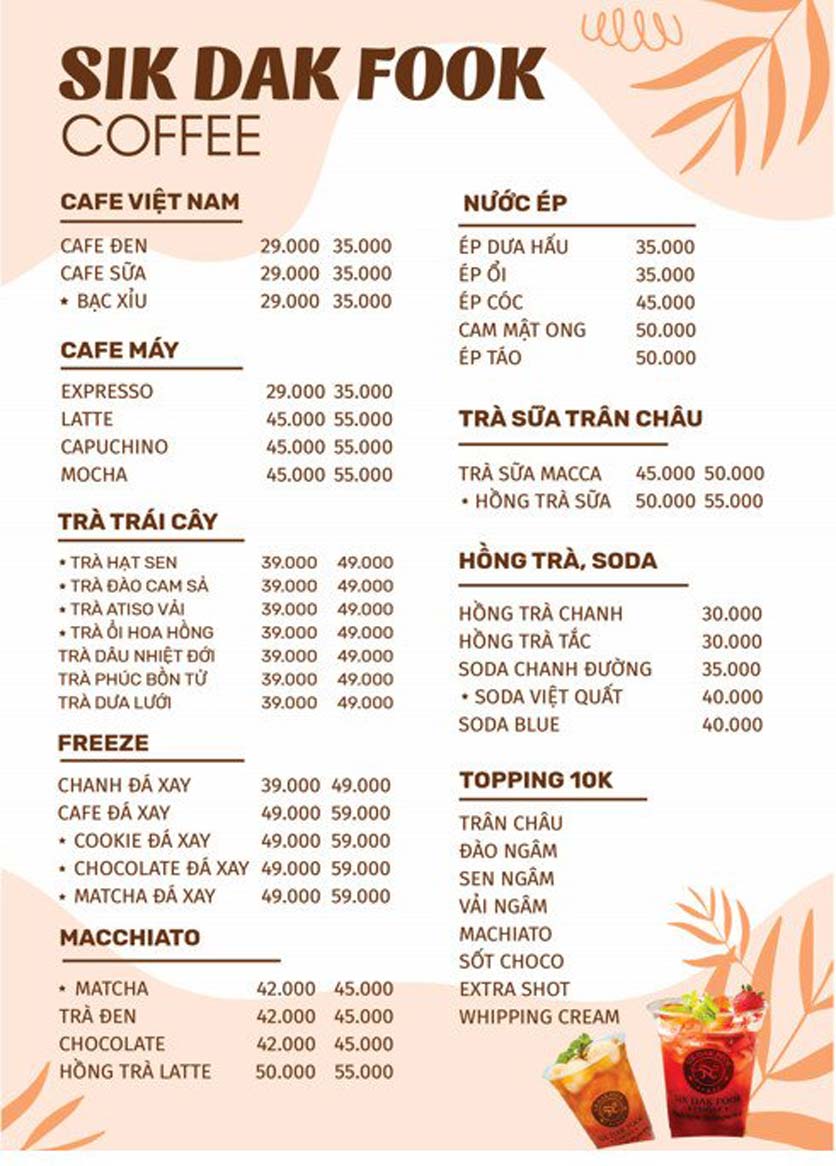 Menu Sik Dak Fook - Coffee - Trần Hưng Đạo B 1