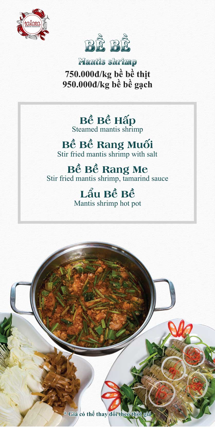 Menu Hải Sản Talata - Huỳnh Thúc Kháng 14 