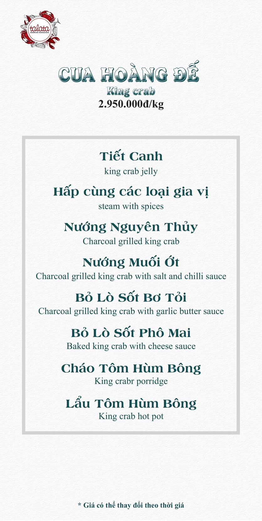 Menu Hải Sản Talata - Huỳnh Thúc Kháng 15 