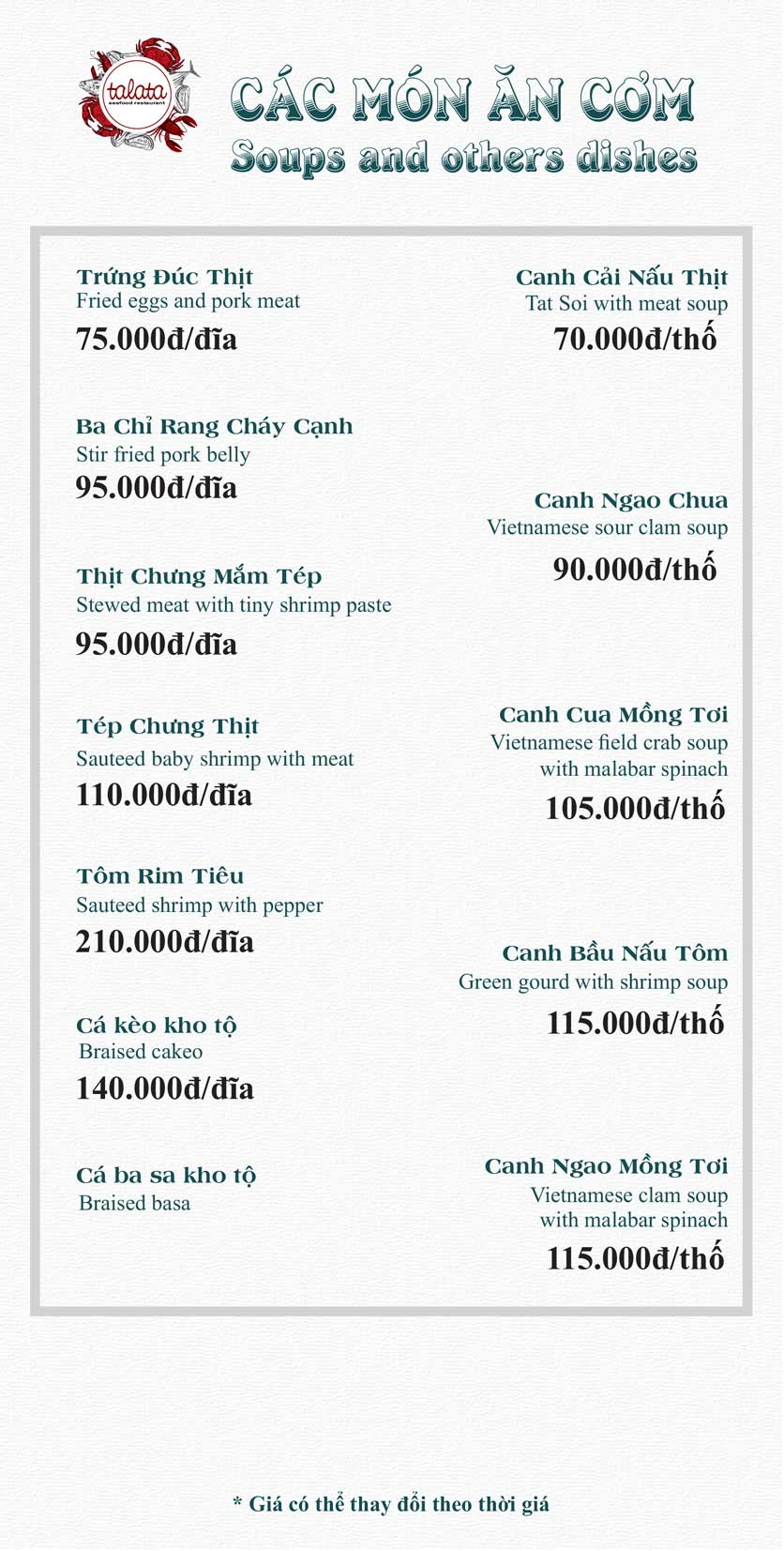 Menu Hải Sản Talata - Huỳnh Thúc Kháng 25 