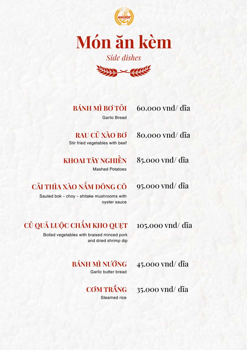 Menu The Anchor (Beer Club) – Quang Dũng 21 