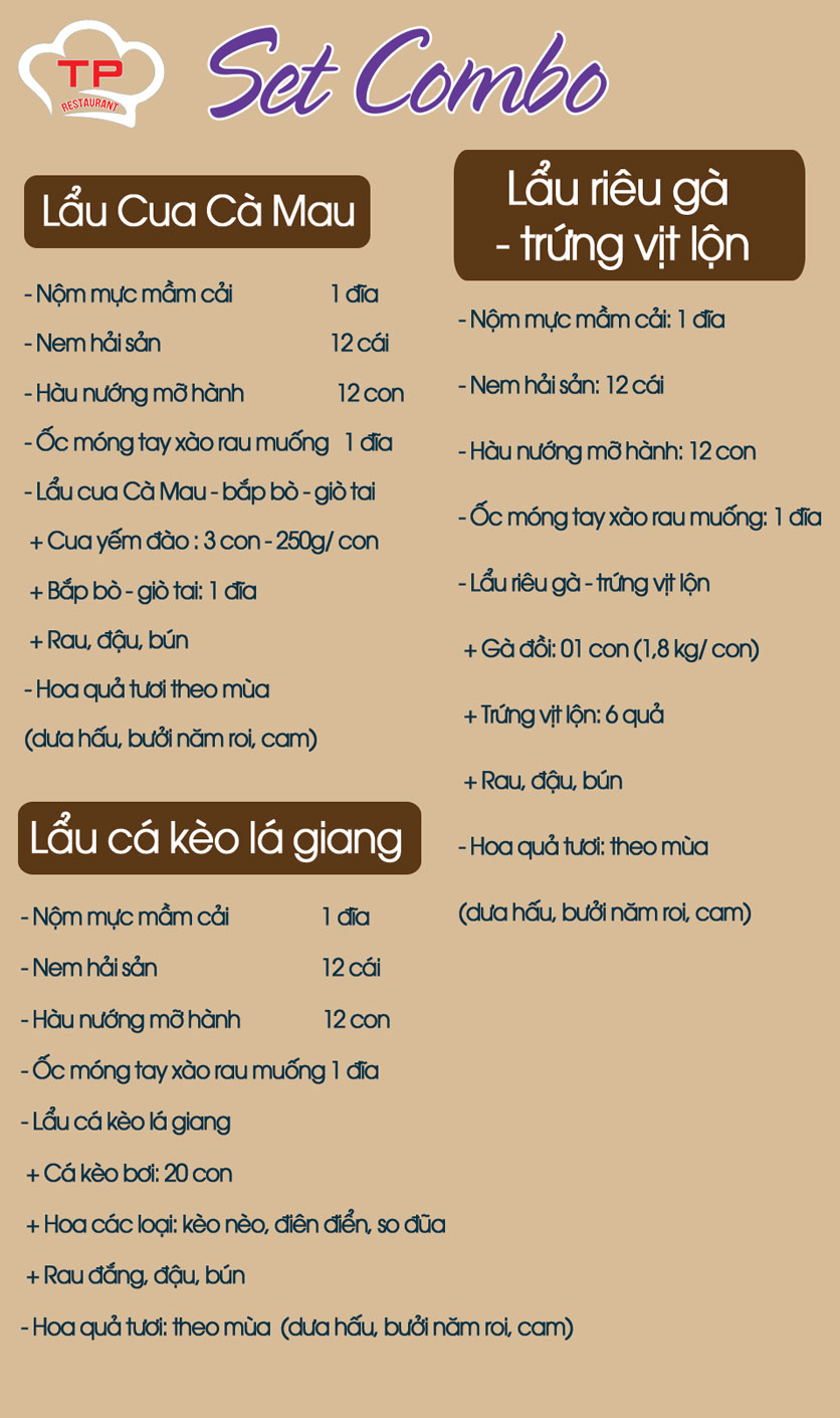 Menu Thiên Phú - KĐT Văn Phú 1