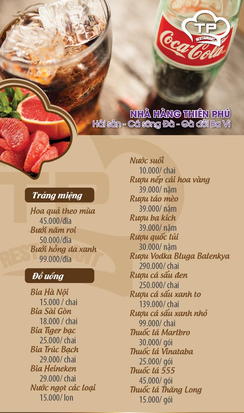 Menu Thiên Phú - KĐT Văn Phú 9