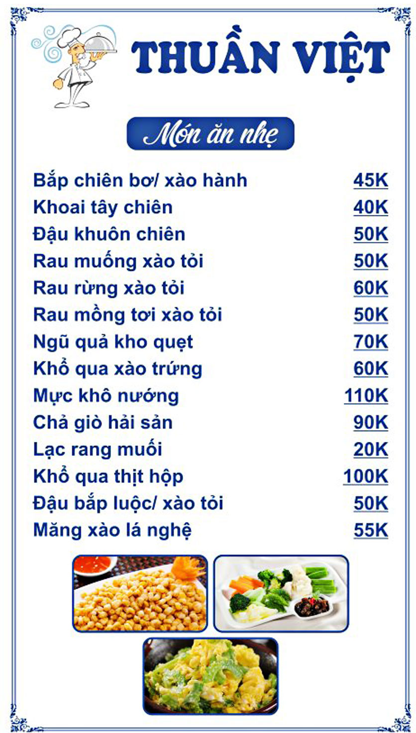 Menu Thuần Việt Restaurant - Đường 30 tháng 4 1